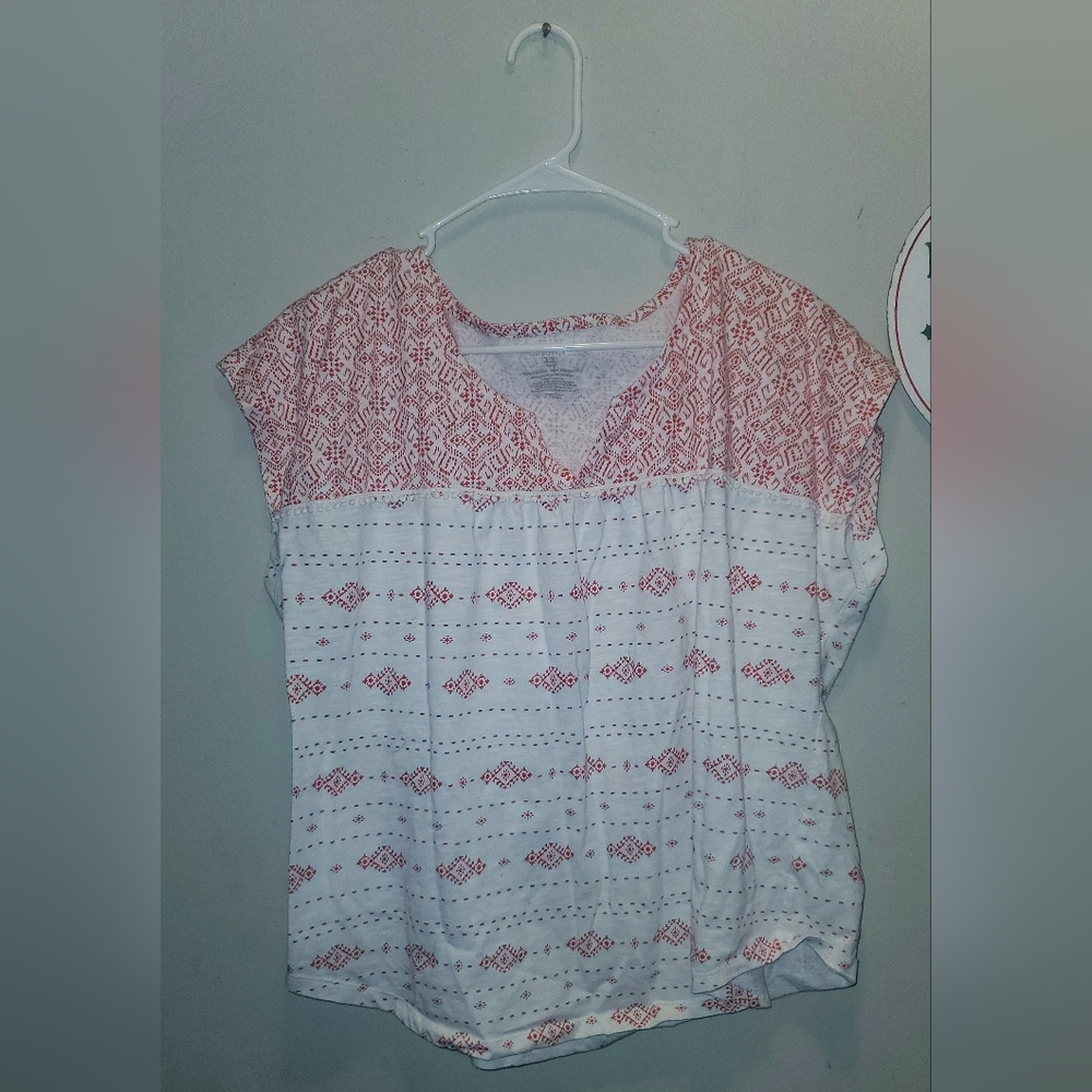 Sonoma Red and White Geometric Blouse